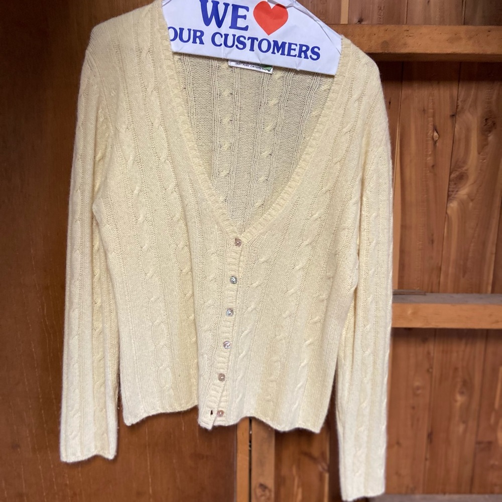 Yellow cashmere v neck button sweater